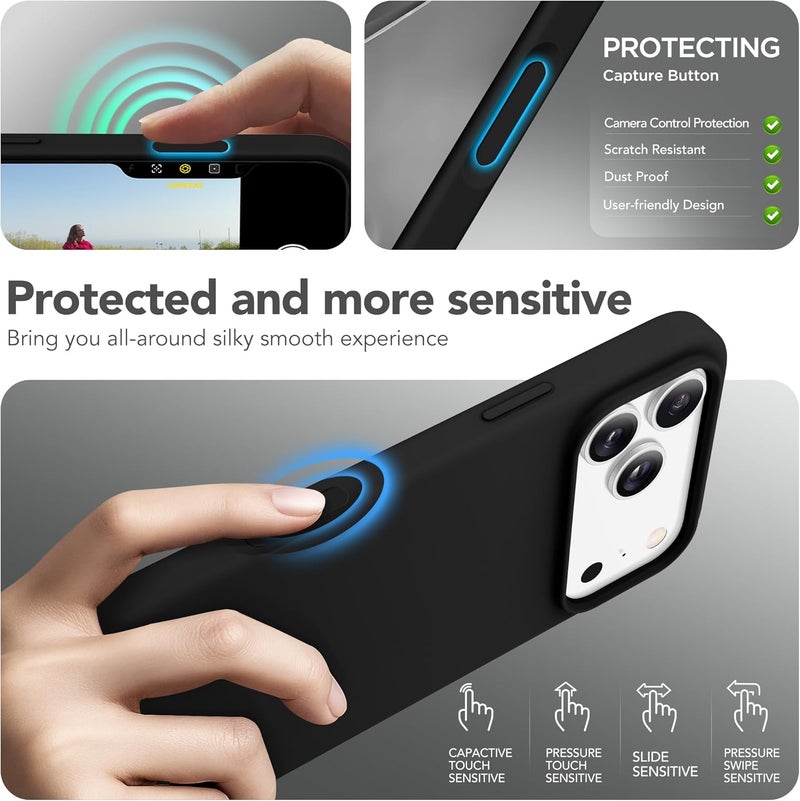 GONEZ Magnetic for iPhone 17 Pro Max Case, Compatible with MagSafe, [Screen Protector + Camera Lens Protector], Liquid Silicone Anti-Scratch Shockproof Protective Phone Case 6.9 inch, Black - Image 5